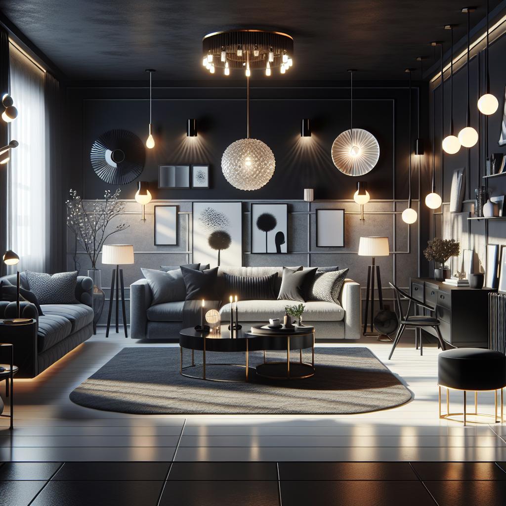 Lighting Techniques To Enhance A Black And Grey Living Room